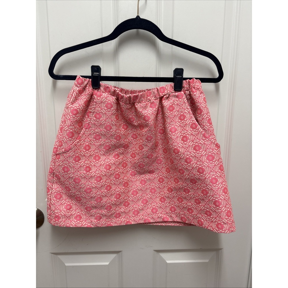 Lily White Vintage Floral Brocade Pink‎ Mini Skirt Pockets - Size Medium